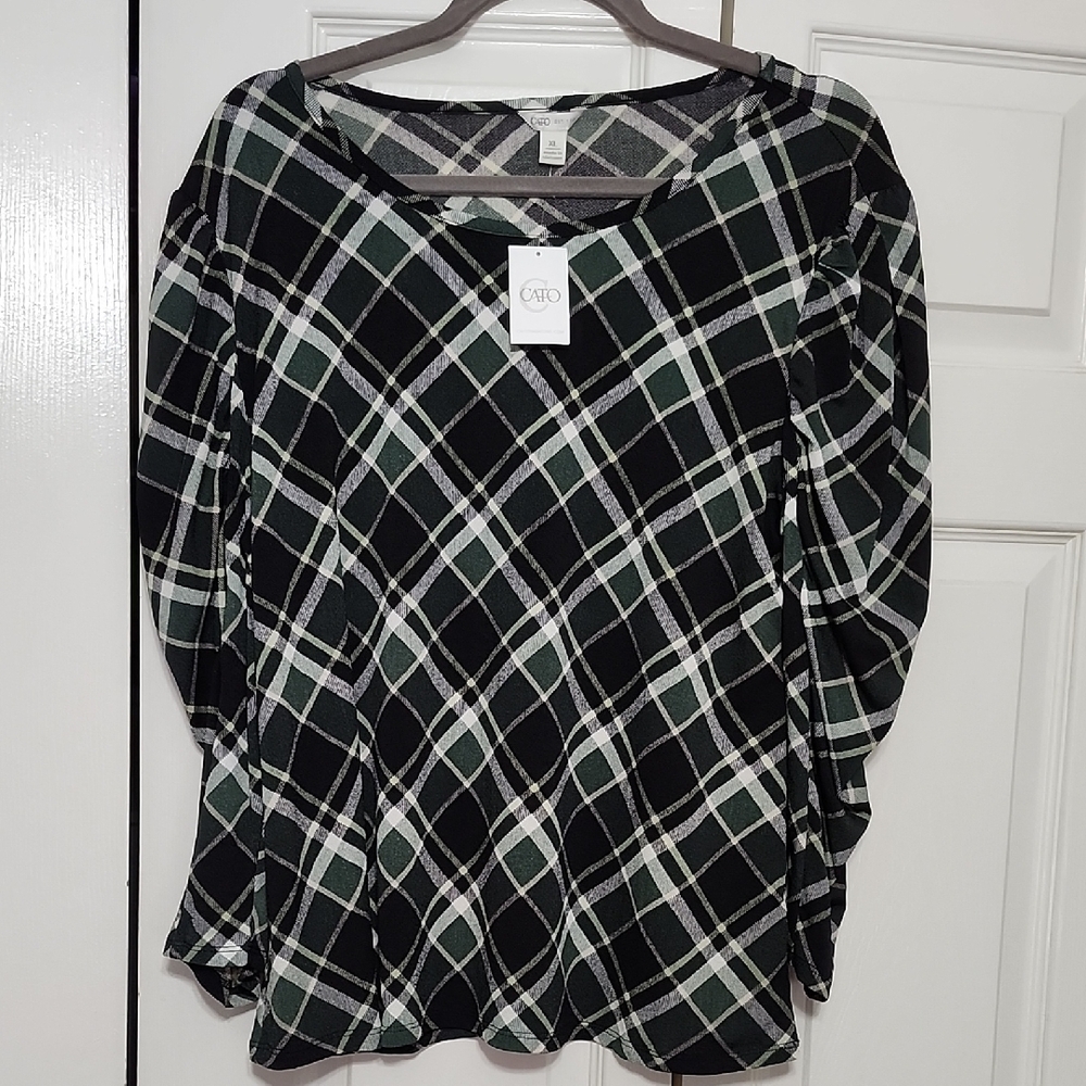 NWT Cato Plaid Blouse in Black and Green